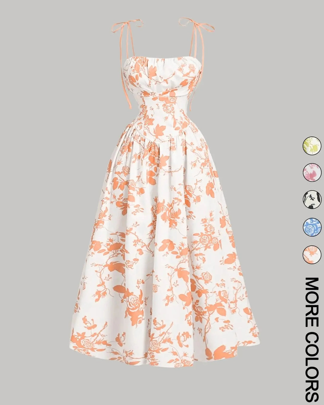 Curvy Floral Print Tie Shoulder Midi Cami Dress