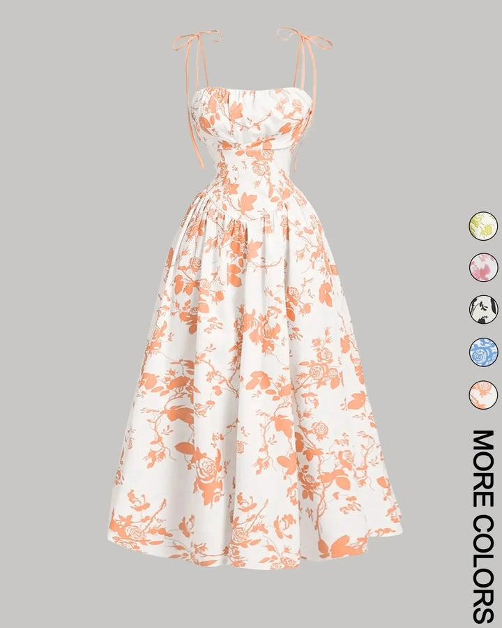 Curvy Floral Print Tie Shoulder Midi Cami Dress