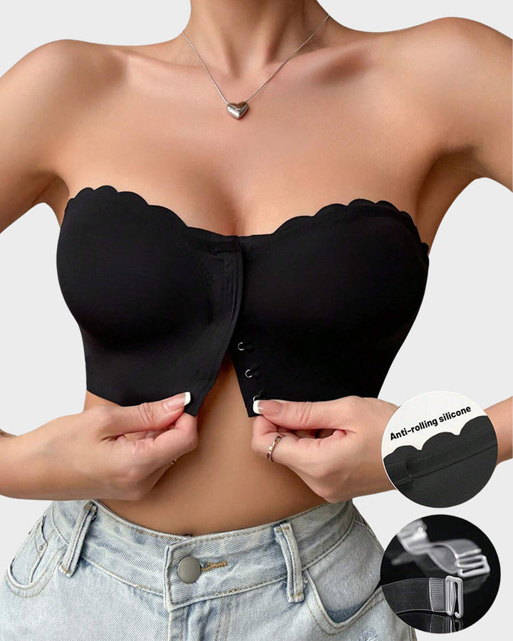 Naadloze bralette tube top met golvende rand