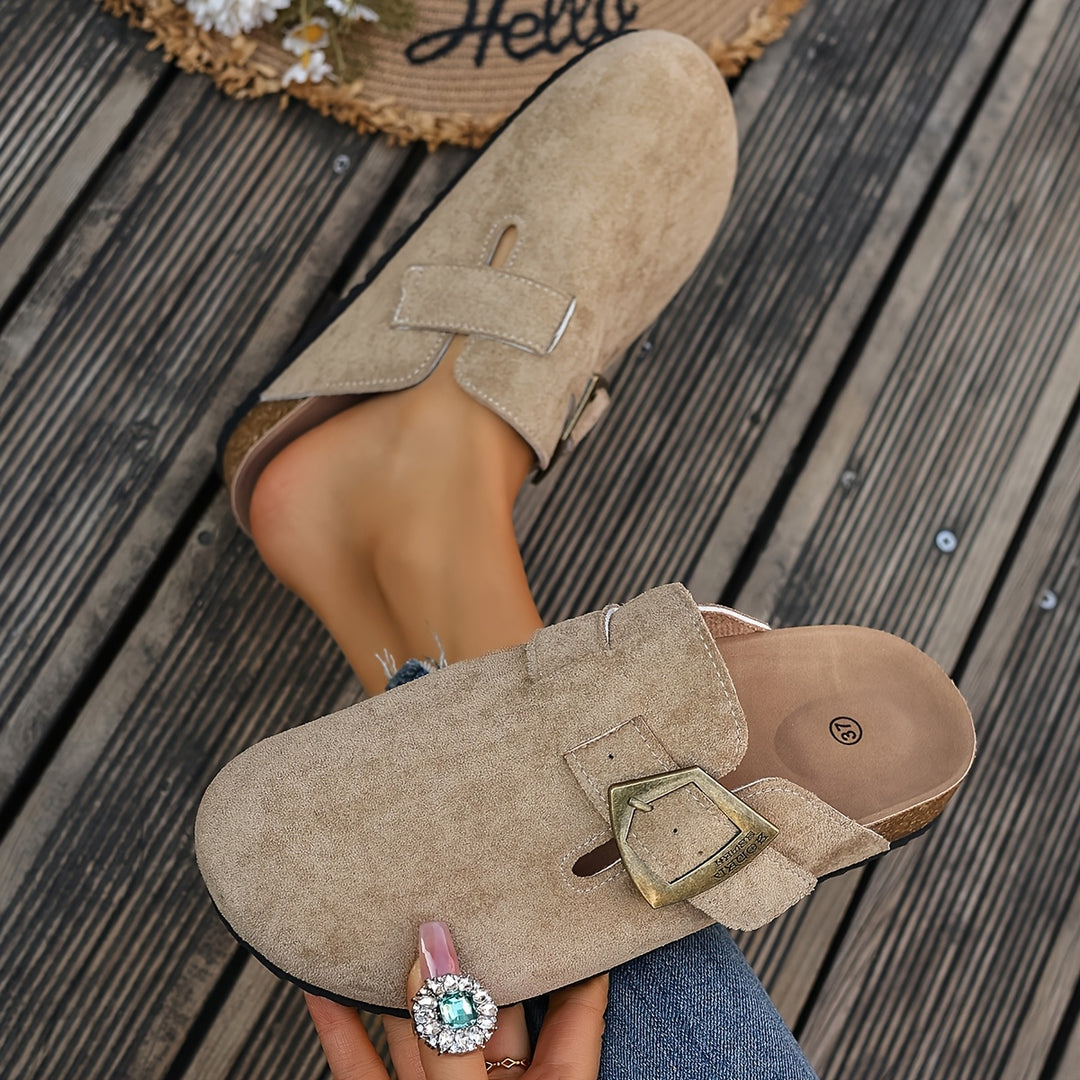 Daro Suede Buckle Clogs