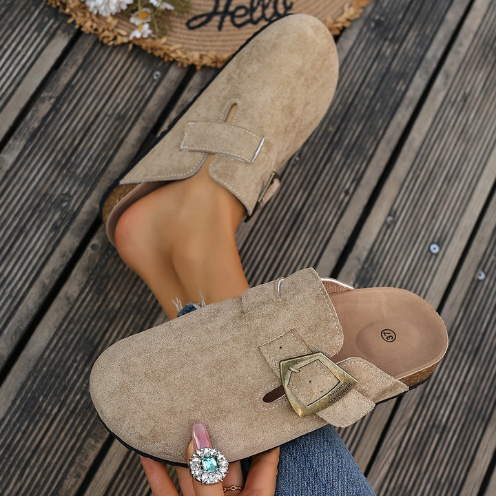 Daro Suede Buckle Clogs