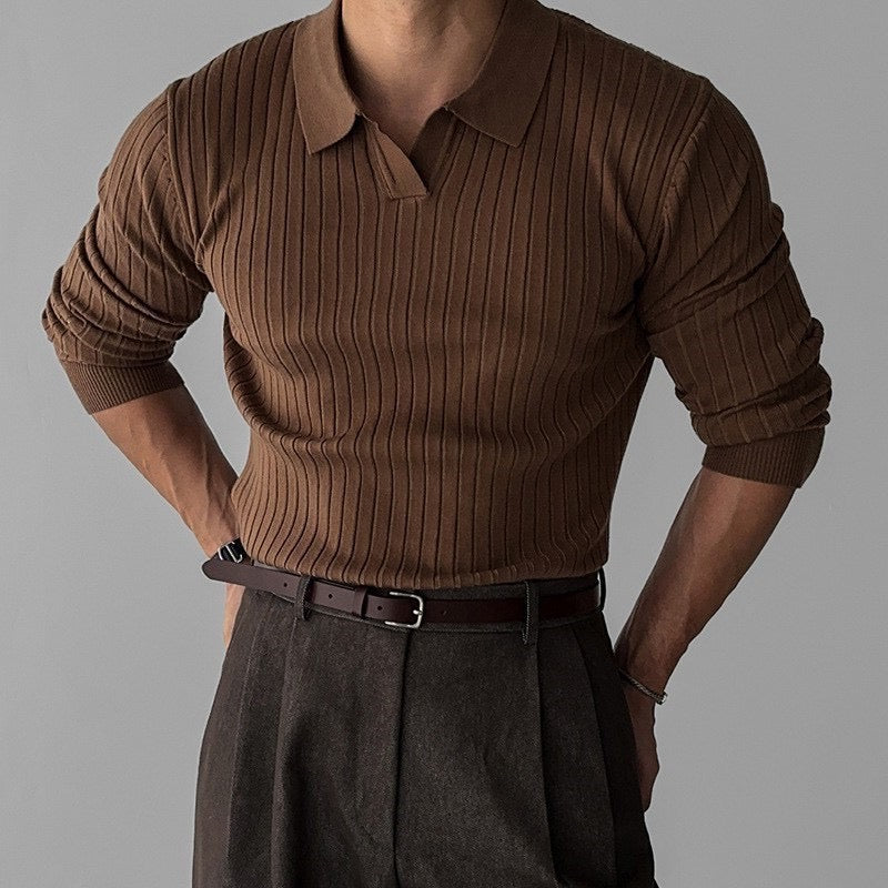 Florence Ribbed Long Sleeve Polo Shirt