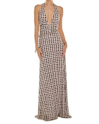 Womens Halter Backless Floral Dot Maxi Dress