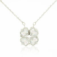 Sterling Silver Magnetic Shell Folding Four Leaf Clover Necklace