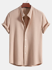 Monaco Ribbed Cotton Mandarin Collar Shirt