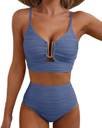 Bikiniset met hoge taille, textuur en U-vormige uitsnede