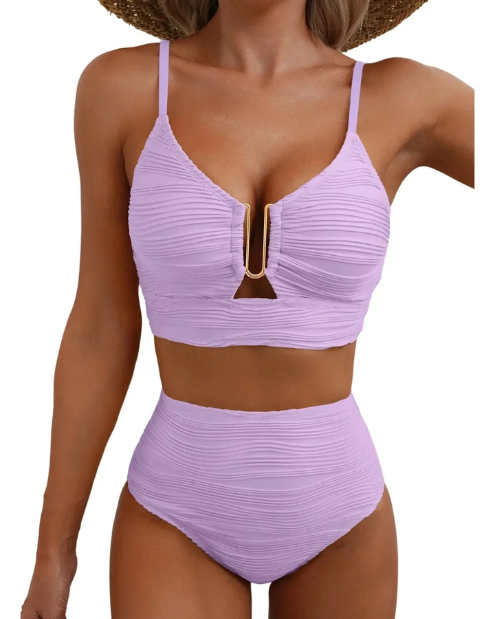 Bikiniset met hoge taille, textuur en U-vormige uitsnede