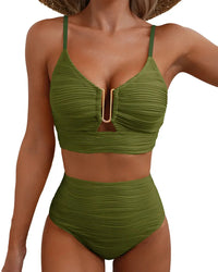 Bikiniset met hoge taille, textuur en U-vormige uitsnede
