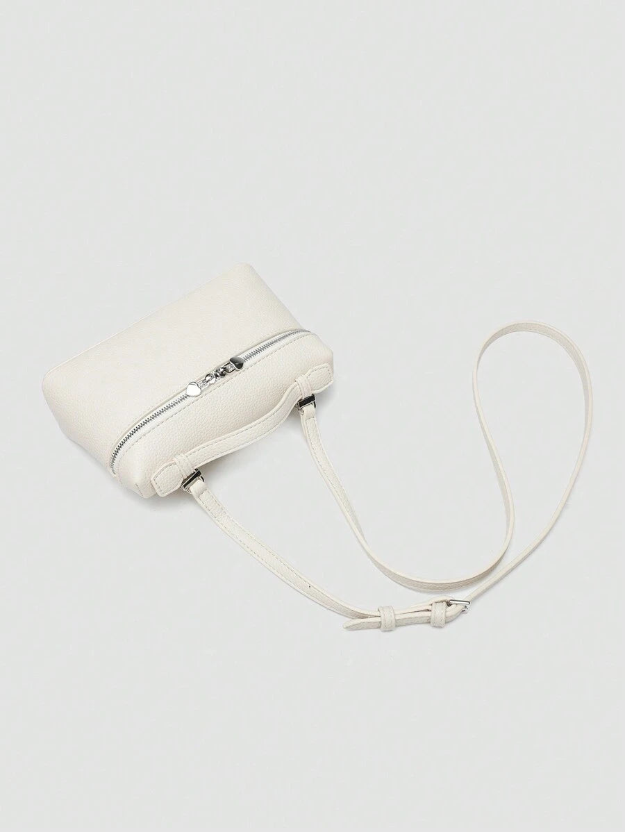 EVLO – Kleine Handtasche aus genarbtem Leder – Beige