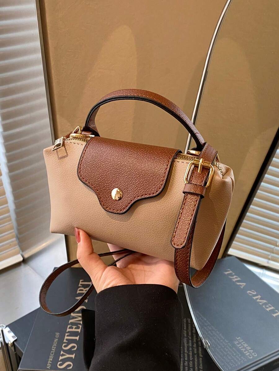 Mini waterdichte nylon tas voor dames met contrasterende details