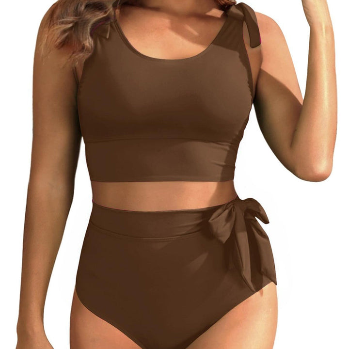 Double Tie Shoulder High Waist Tummy Control Bikini Set