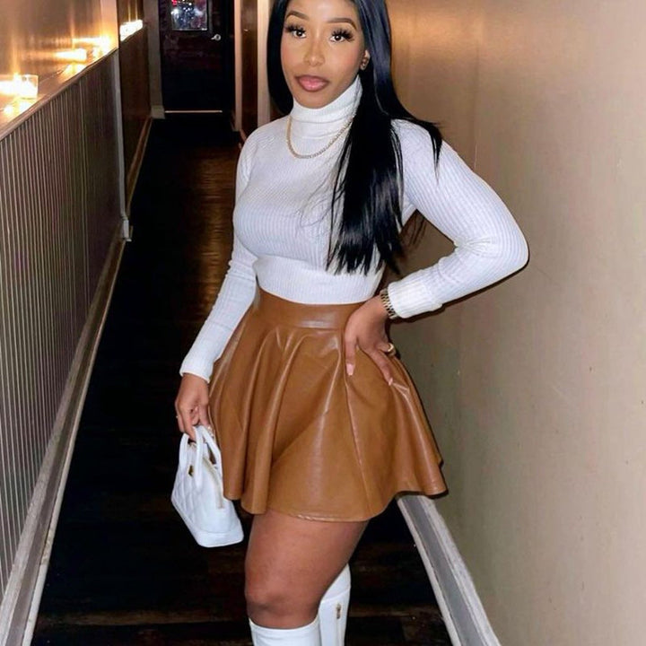 Flirty PU Mini Skirt – Chic & Flared