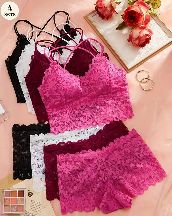 Ondergoed & Nachtkleding Basics 4-delige set Kanten Draadloze Beha En Slipje Lingerie Set