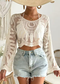Women’s Floral Embroidery Sheer Beach Cover-Up