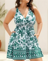 Tummy Control Boho Swim Dress with Pockets