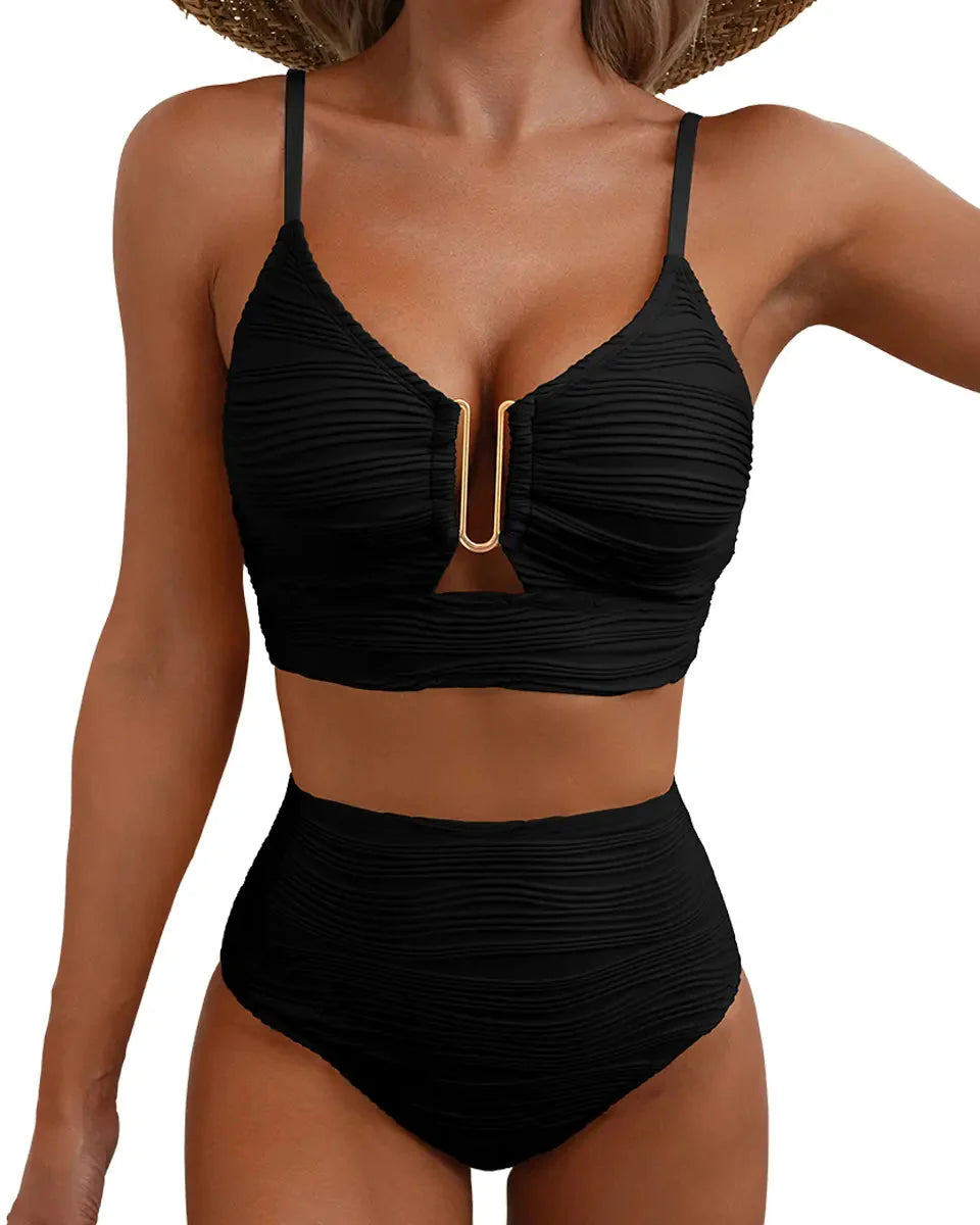 Bikiniset met hoge taille, textuur en U-vormige uitsnede