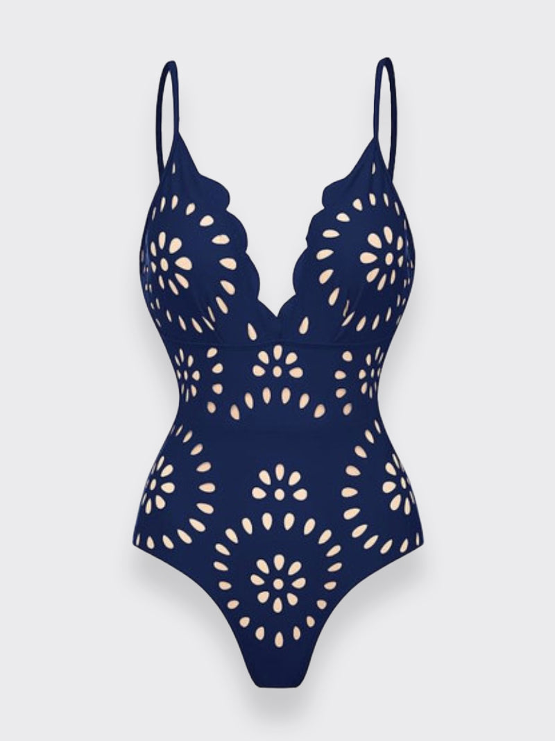 Flower Hollow One Piece Swimsuit and Skirt