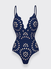 Flower Hollow One Piece Swimsuit and Skirt
