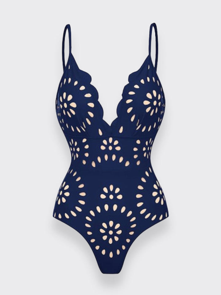 Flower Hollow One Piece Swimsuit and Skirt