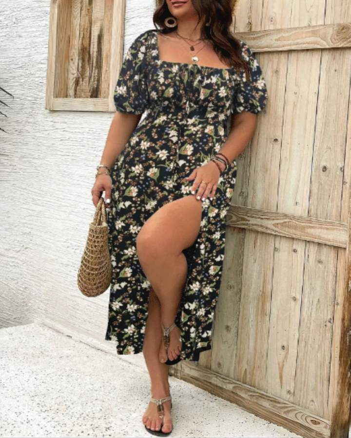 Women's Plus Size Temperament Slimming Split Floral Dress