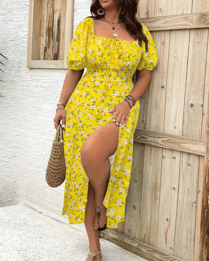 Women's Plus Size Temperament Slimming Split Floral Dress