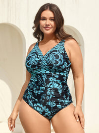 Two-Piece Floral Print Ruched Mesh Swimsuit, Sarong