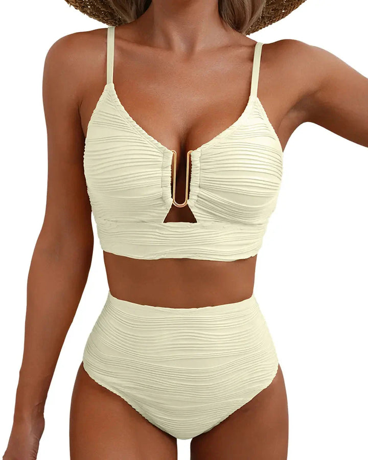 Bikiniset met hoge taille, textuur en U-vormige uitsnede
