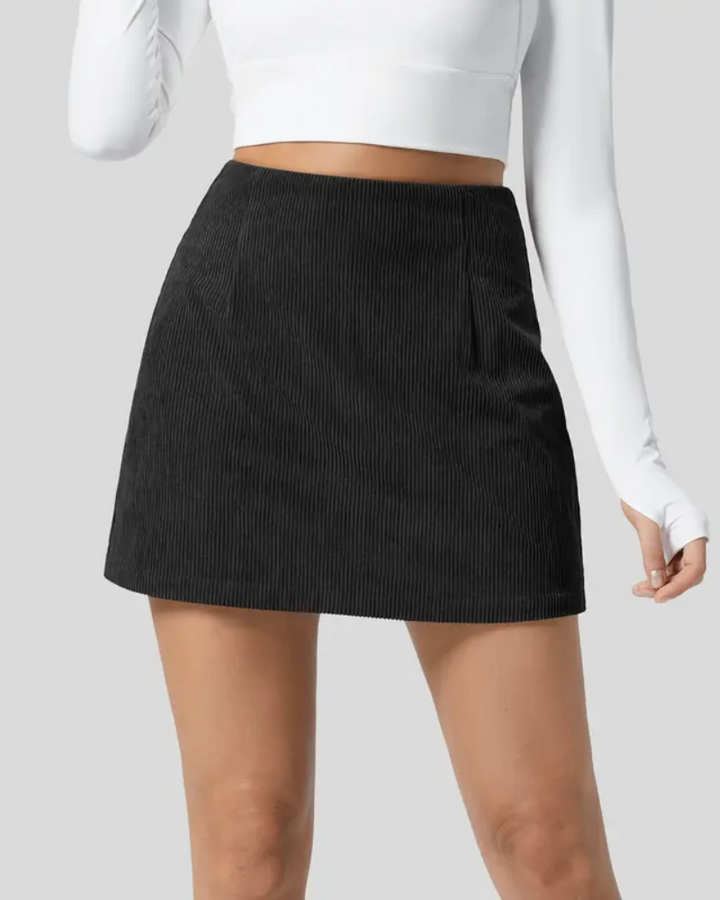 Hoge Taille Onzichtbare Rits 2-in-1 Mini A-lijn Corduroy Casual Rok