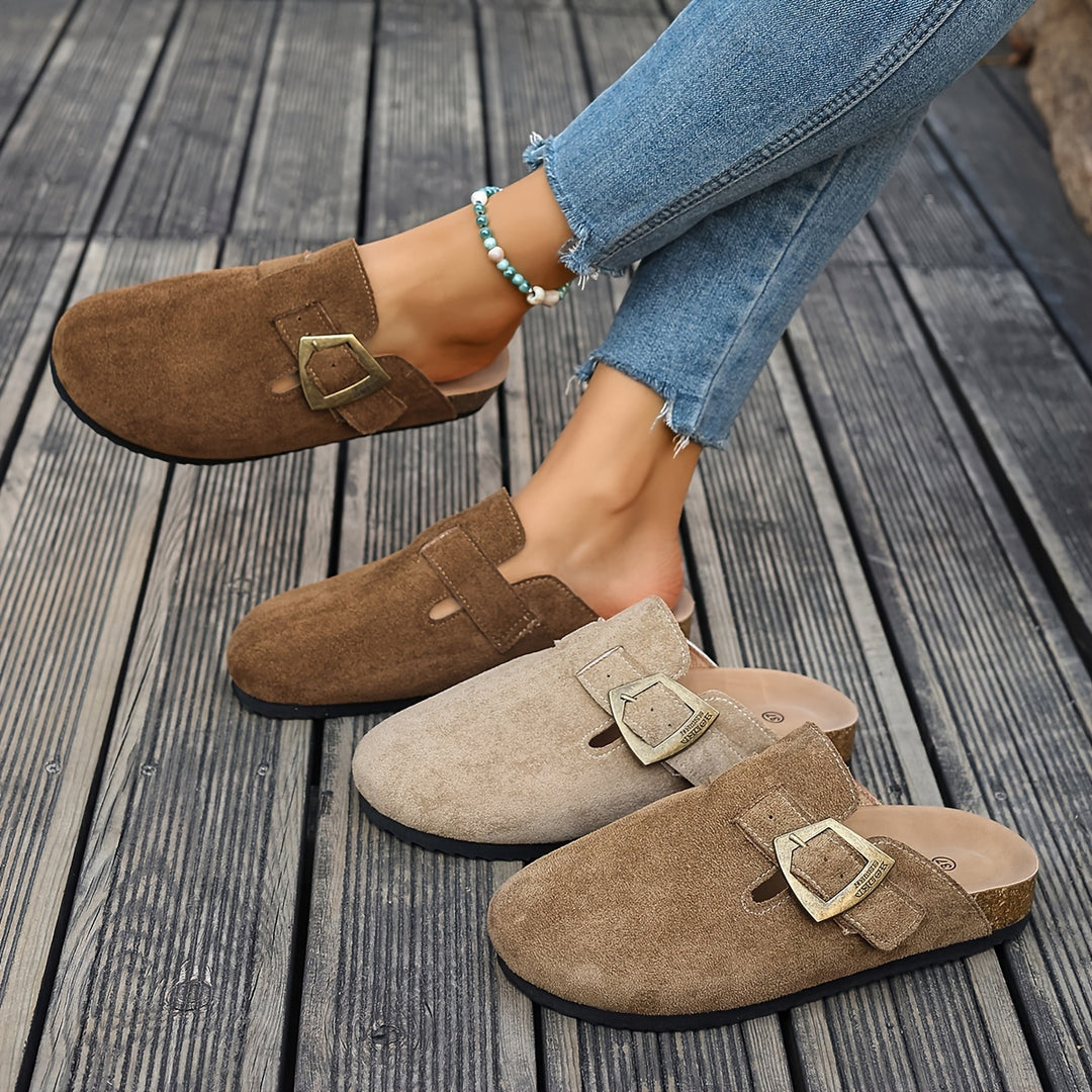 Daro Suede Buckle Clogs
