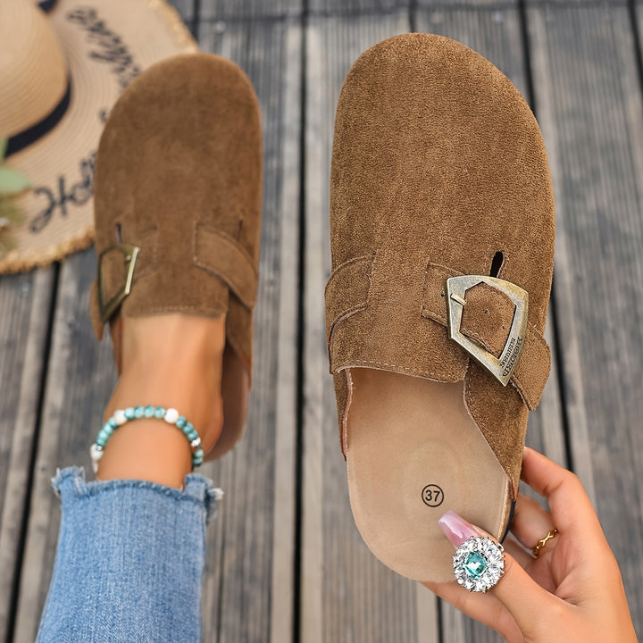 Daro Suede Buckle Clogs