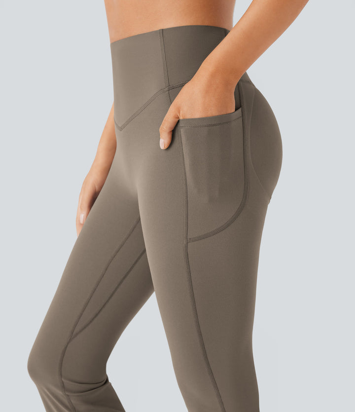 High Waisted Tummy Control Pocket Shaping Yoga Bootcut Leggings