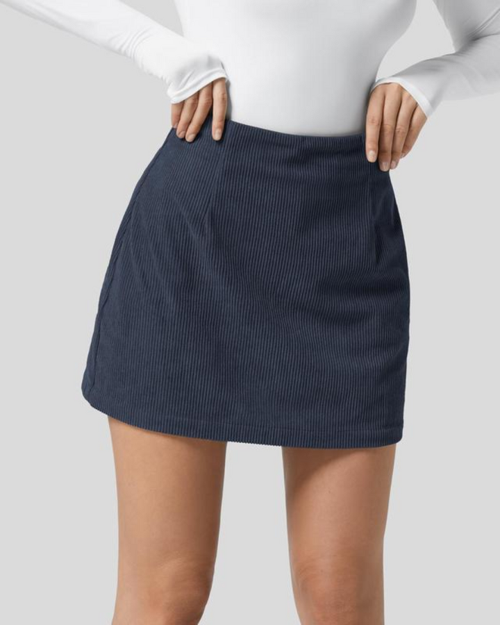 Hoge Taille Onzichtbare Rits 2-in-1 Mini A-lijn Corduroy Casual Rok