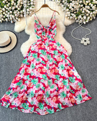 Boho Floral Print Spaghetti Strap A-Line Dress – Summer Beach Vacation Cami Dress
