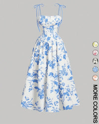 Curvy Floral Print Tie Shoulder Midi Cami Dress