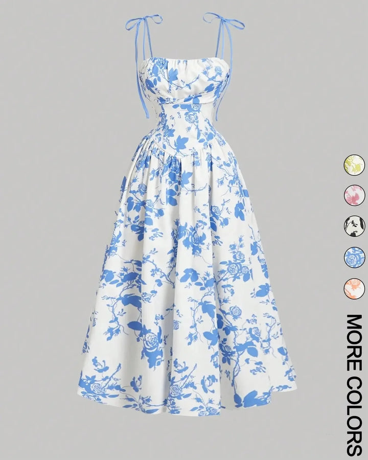 Curvy Floral Print Tie Shoulder Midi Cami Dress