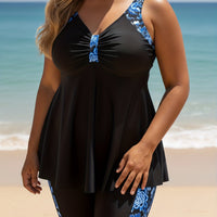 Azure Bloom Tankini Set Plus Size