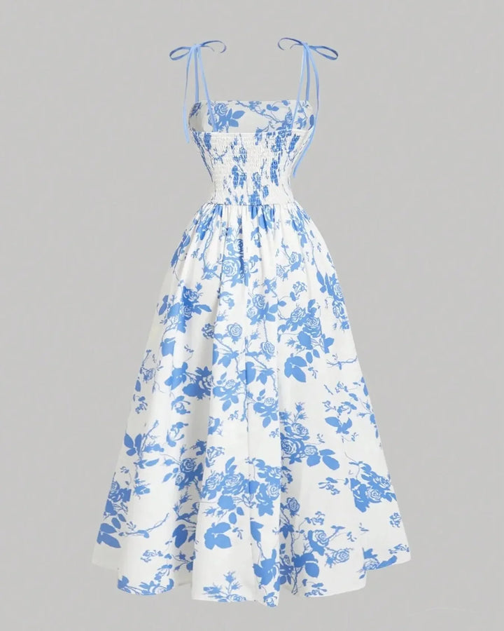 Curvy Floral Print Tie Shoulder Midi Cami Dress
