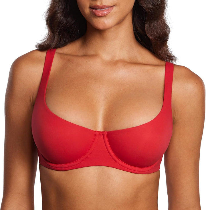 Women's Unlined Balconette Bra Underwire Supportive Plus Size Smooth Scoop Neck