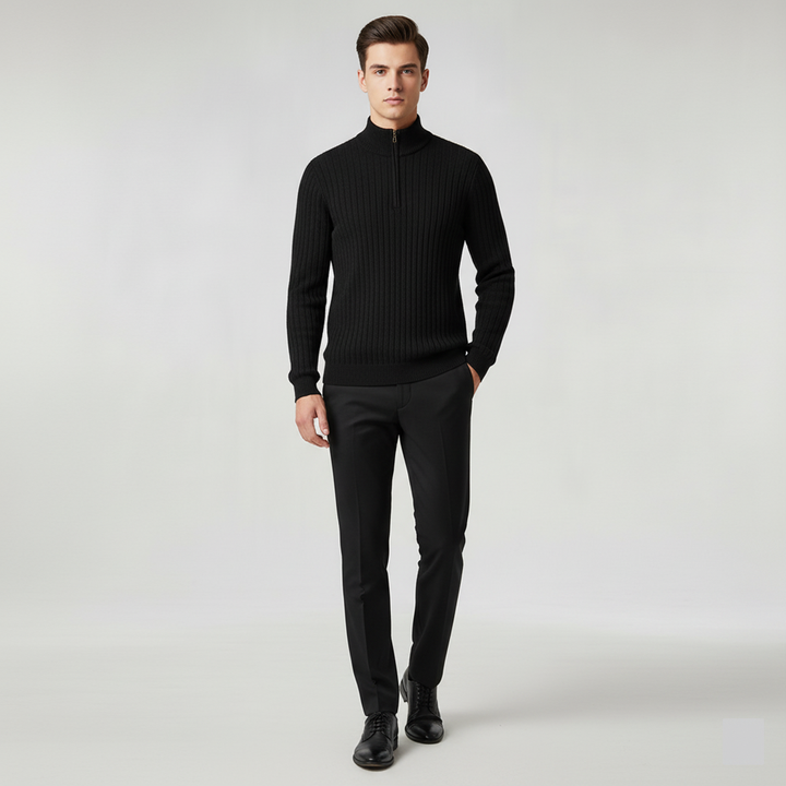 Meribel Ribbed High Neck Half-Zip Sweater