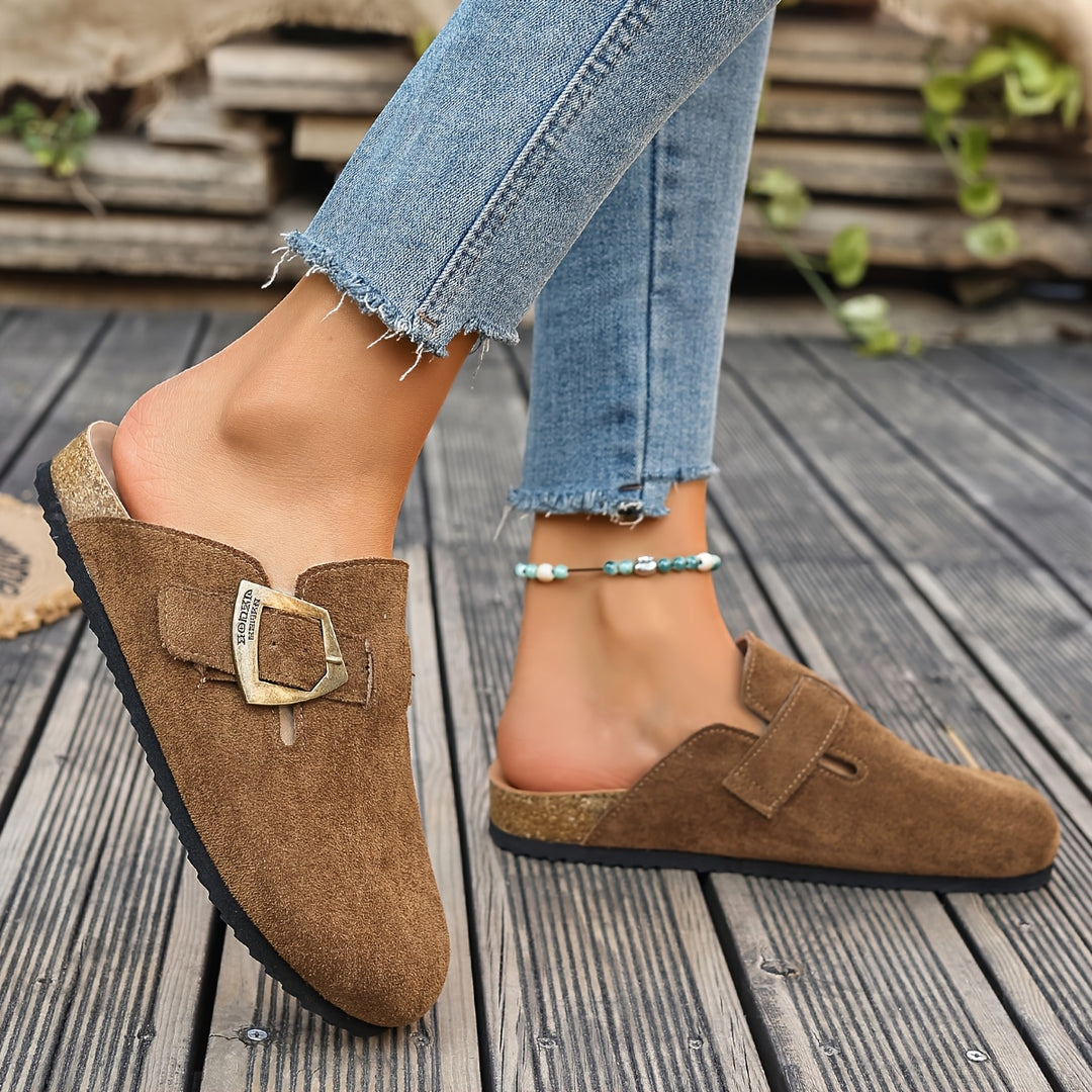 Daro Suede Buckle Clogs