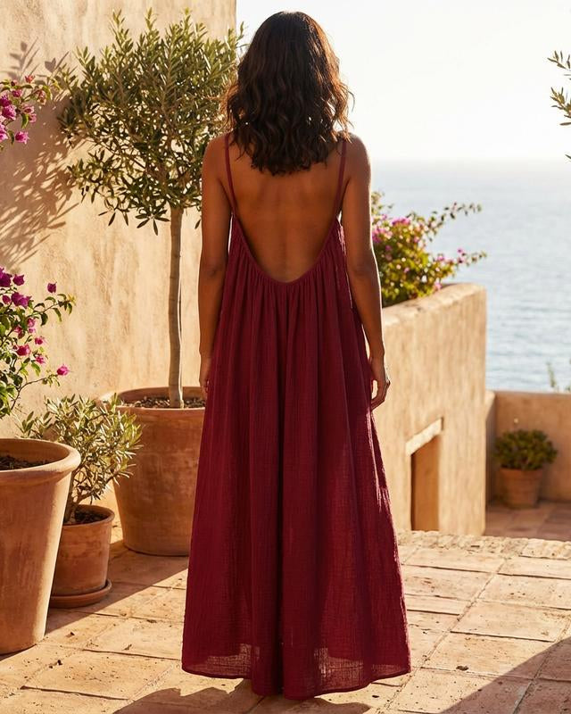 Womens Sleeveless Cami Lounge Maxi Dress Solid Color  Sleepwear