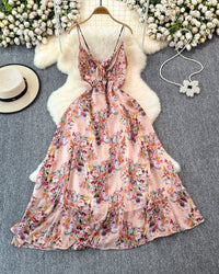 Boho Floral Print Spaghetti Strap A-Line Dress – Summer Beach Vacation Cami Dress