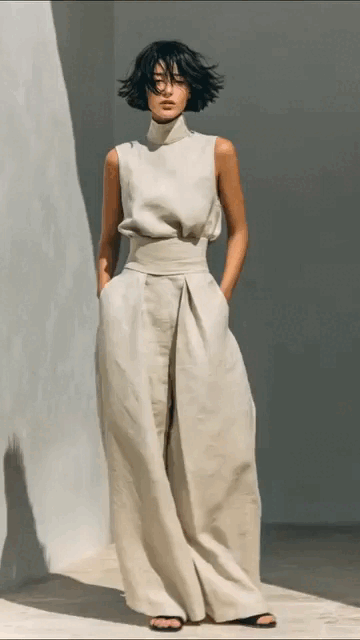 High-Neck Cotton Linen Set