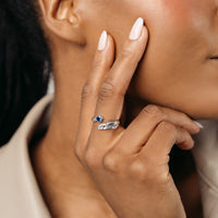 Birth Stone Adjustable Feather Ring - Sterling Silver