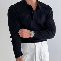 Vienna Ribbed Cotton Long Sleeve Polo Shirt