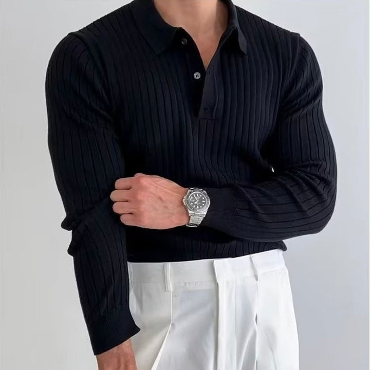 Vienna Ribbed Cotton Long Sleeve Polo Shirt