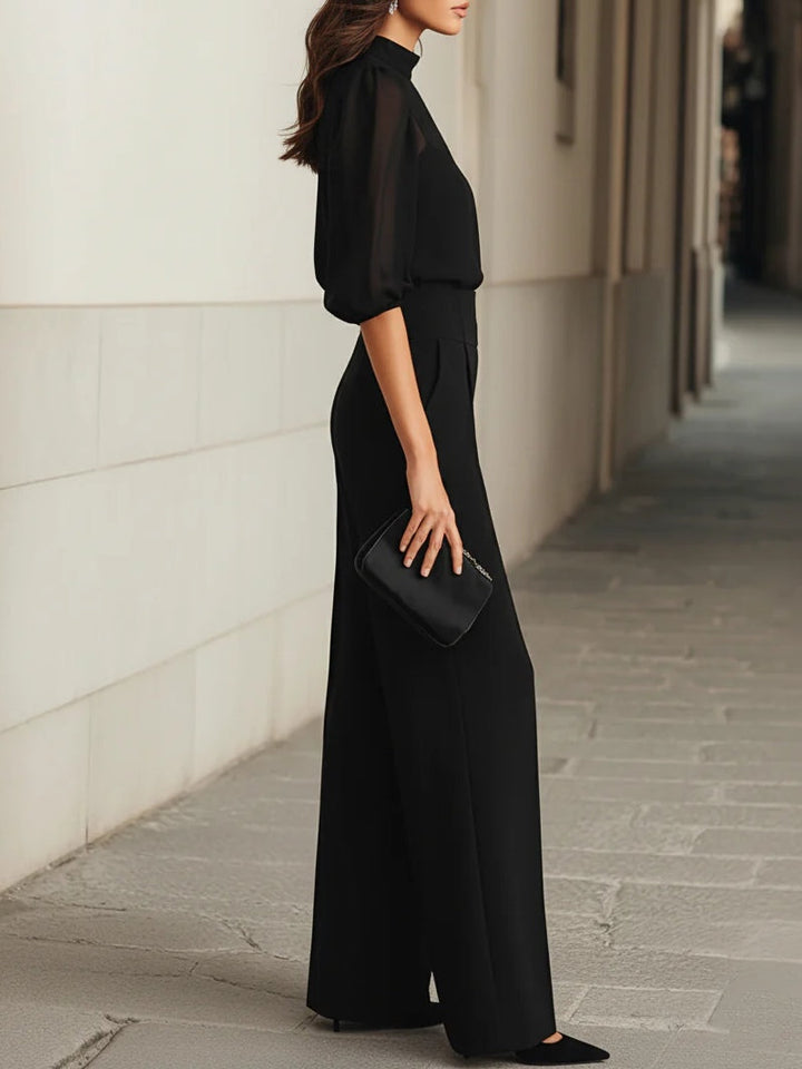 Sheer Sleeve Wide-Leg Set