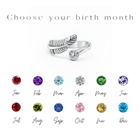 Birth Stone Adjustable Feather Ring - Sterling Silver
