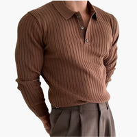 Vienna Ribbed Cotton Long Sleeve Polo Shirt