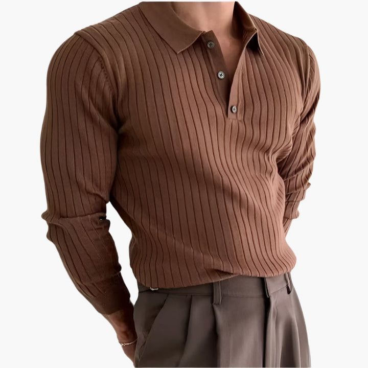 Vienna Ribbed Cotton Long Sleeve Polo Shirt